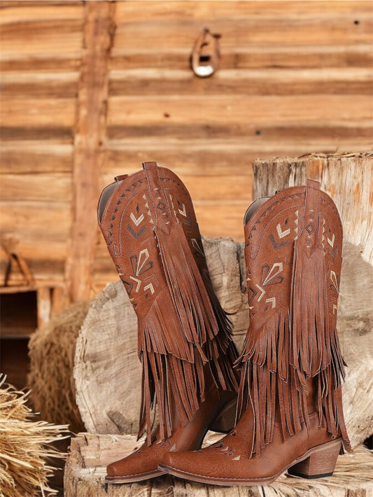 Beautiful Faux Leather Fringe Tassel Boho Style Boots